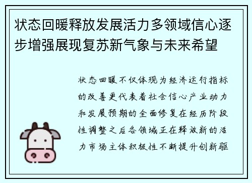 状态回暖释放发展活力多领域信心逐步增强展现复苏新气象与未来希望