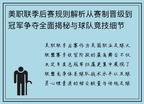 美职联季后赛规则解析从赛制晋级到冠军争夺全面揭秘与球队竞技细节